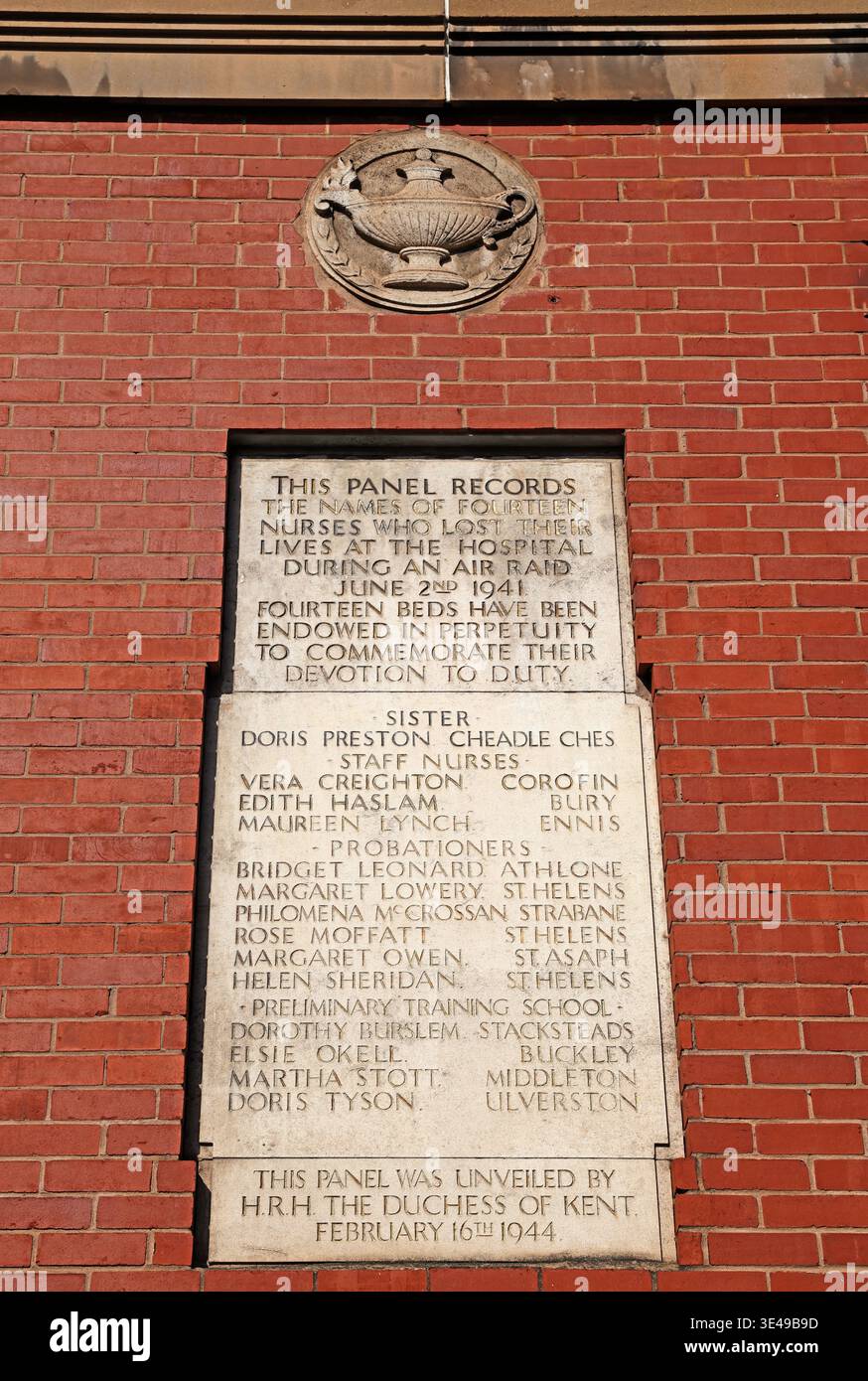 Salford Hospital memorial to nurses. Stock Photo