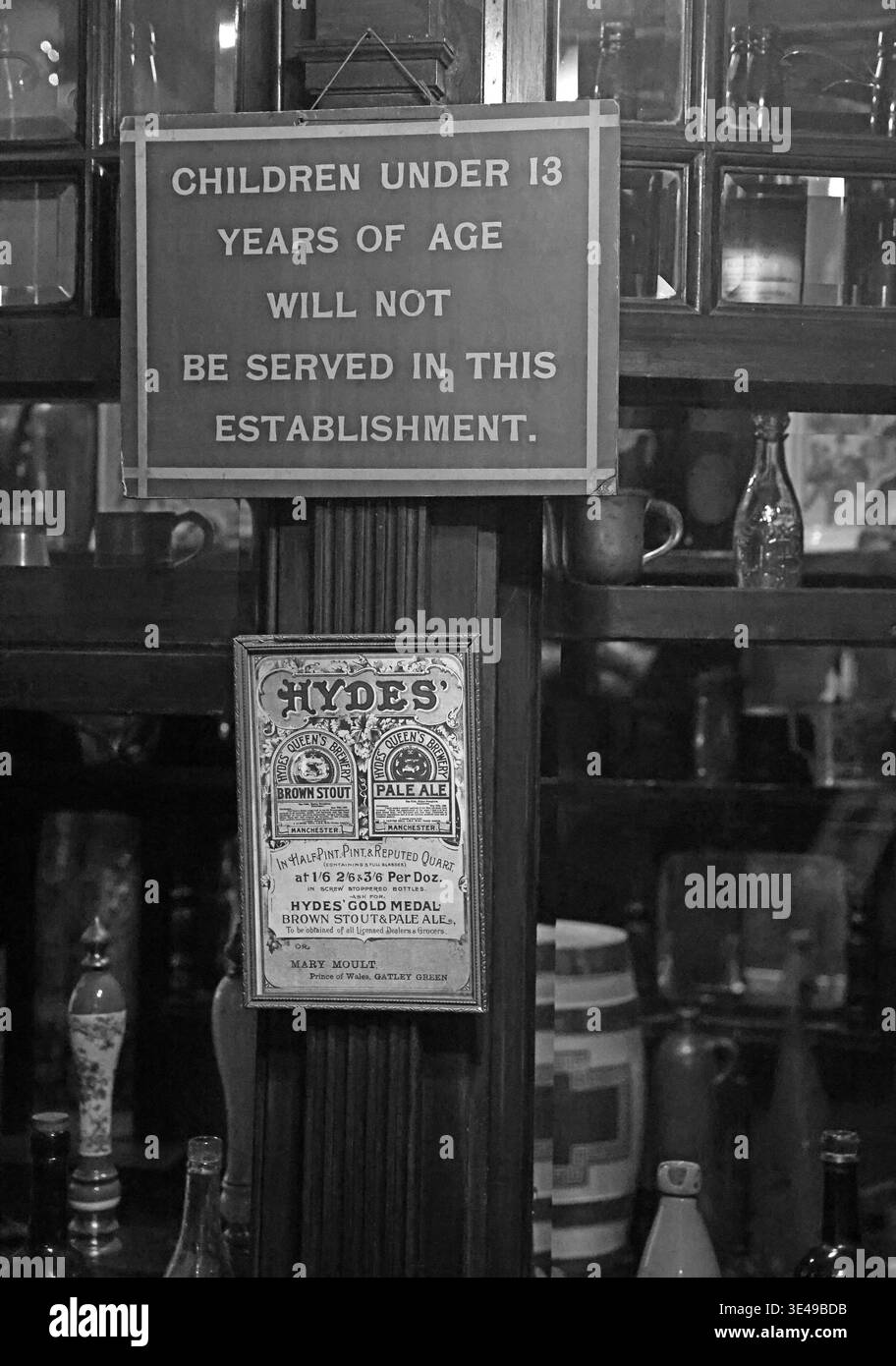 Hydes beers pub No under 13s Stock Photo