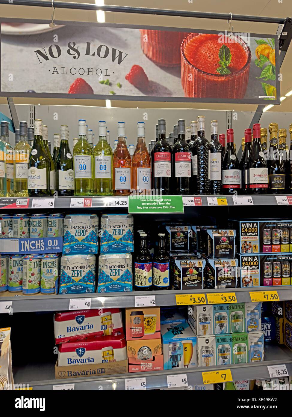 No & Low supermarket drinks selection, United Kingdom. Stock Photo