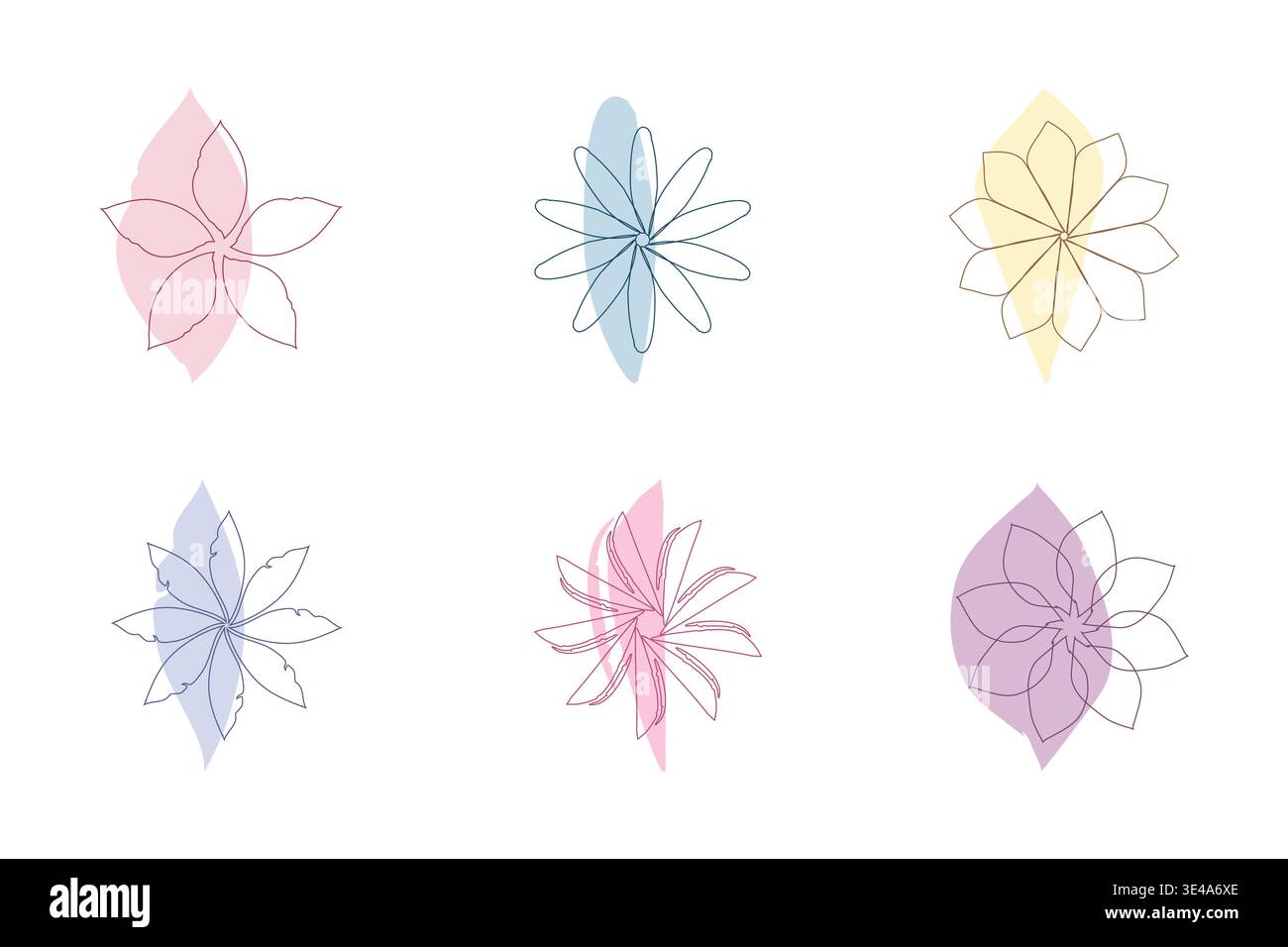 Six unique abstract floral designs displayed on a clean white background. Stock Vector
