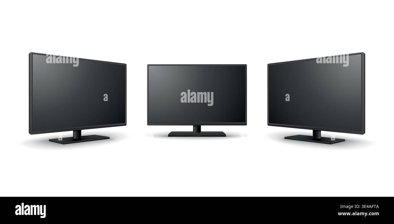 Computer With Good View Vector 3d Computer Monitor Set with Front and Perspective Views. Blank ...