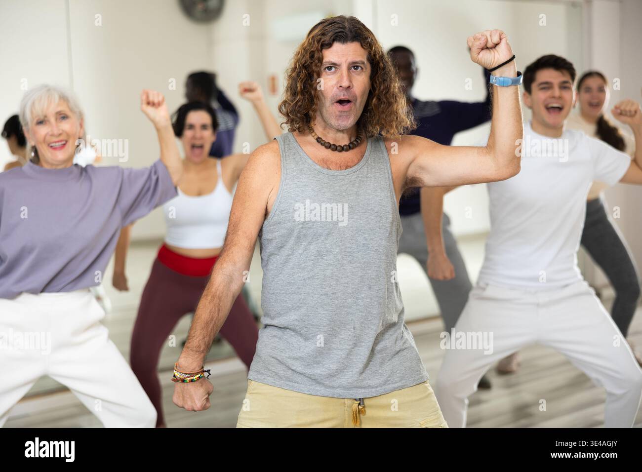 Group of multinational people practicing new modern dance techniques Stock Photo