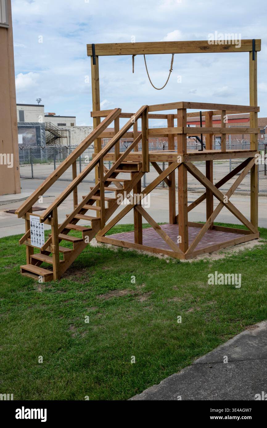 Lansing, Kansas. Lansing correctional facility. Replica of the Lansing prison gallows that was used to execute 15 inmates. Stock Photo