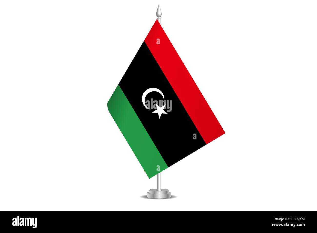 Libya flag - wavy stick flag of country, cultural identity and heritage. Represents national pride and unity. Vector table flag hanged on the short hoist. Isolated on white background Stock Vector