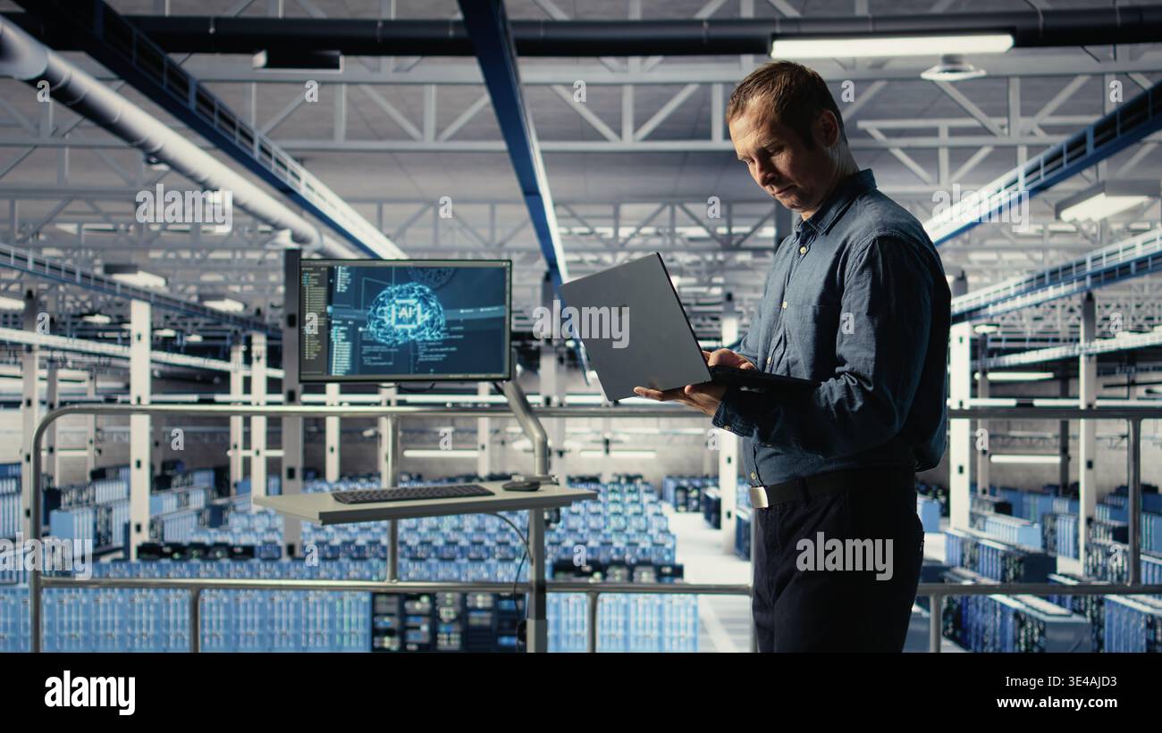 Data center engineer adjusts system settings to improve AI rigs ...
