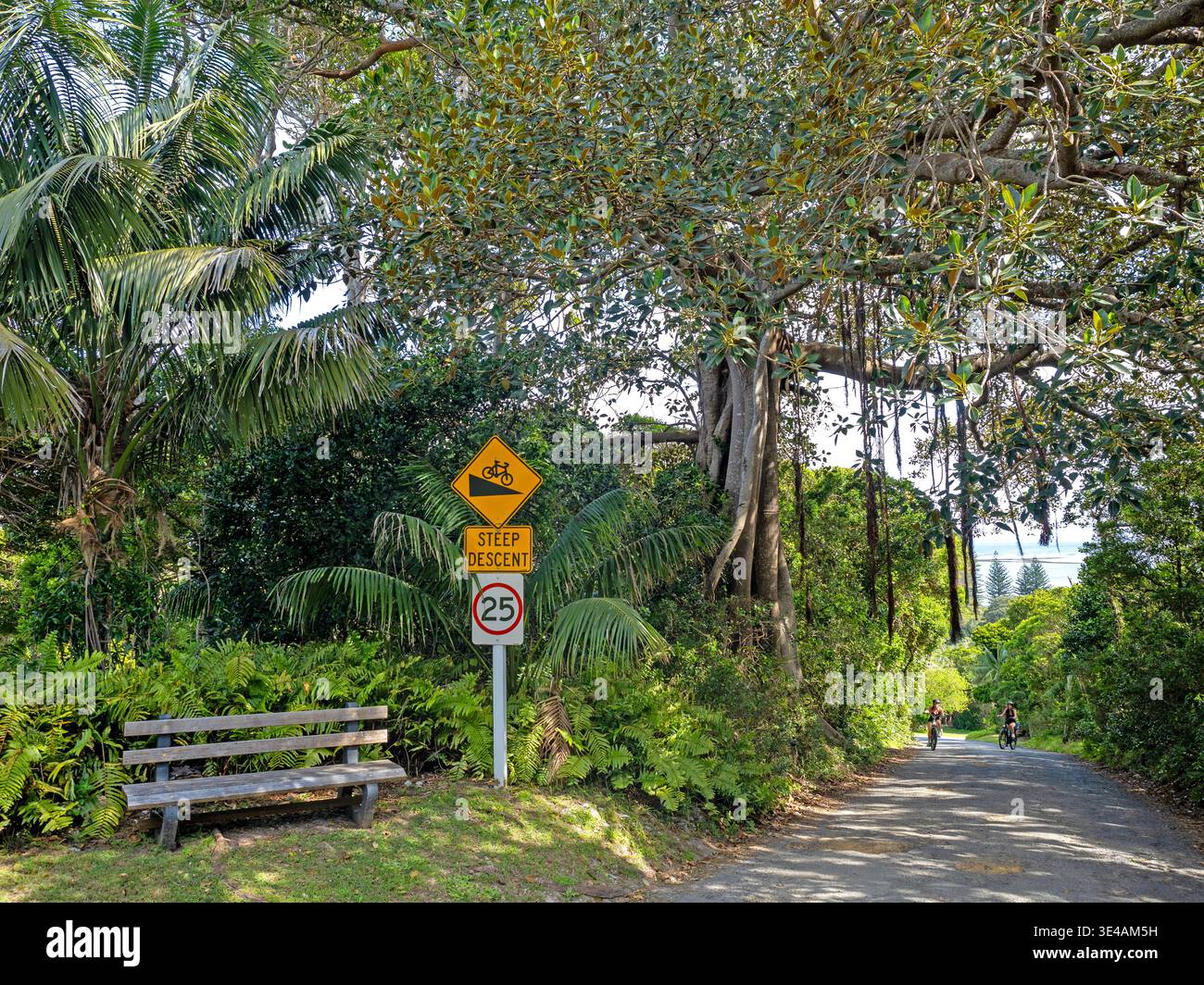 Cycling up a steep Lord Howe Island road Stock Photo
