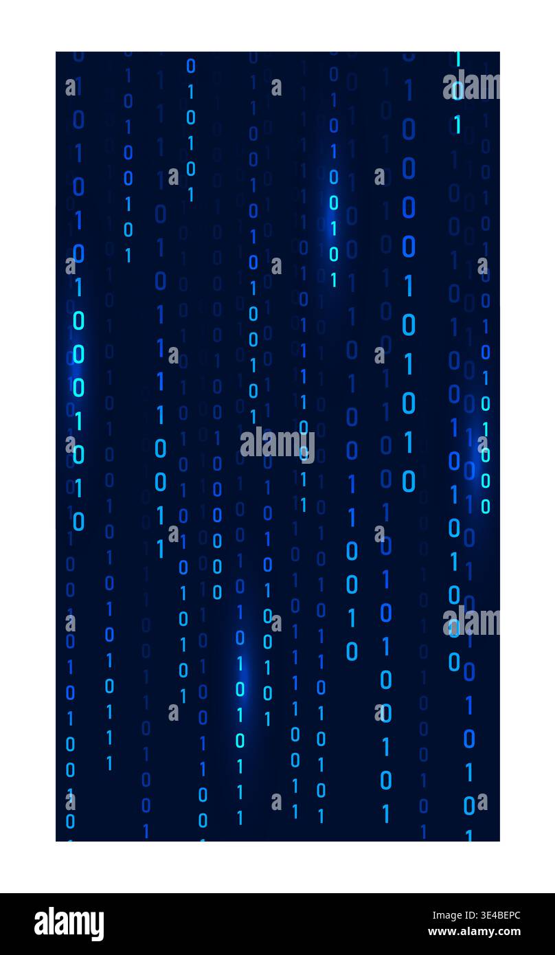 Binary Rain background. Data streams and numbers with hacker code. Blue futuristic cyberspace. Vector illustration Stock Vector