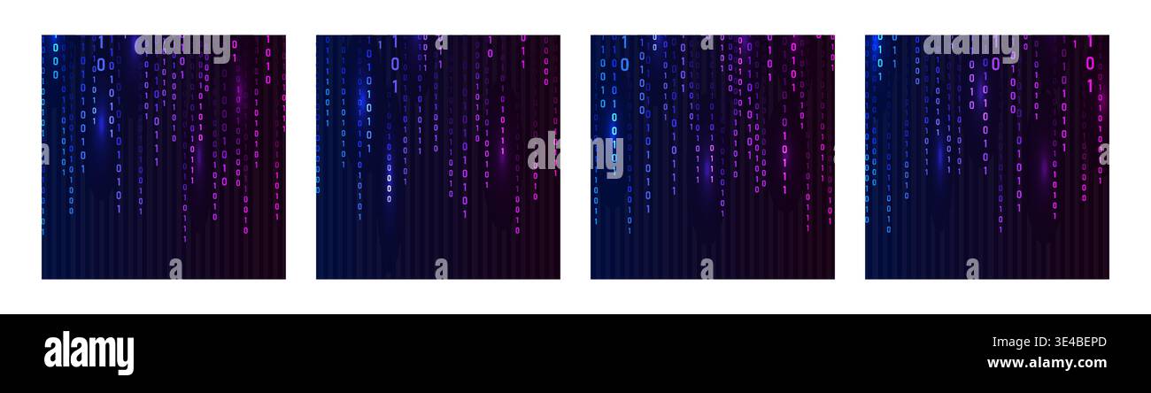 Binary Rain background. Abstract techno banner for crypto currency with data streams. Vector illustration Stock Vector