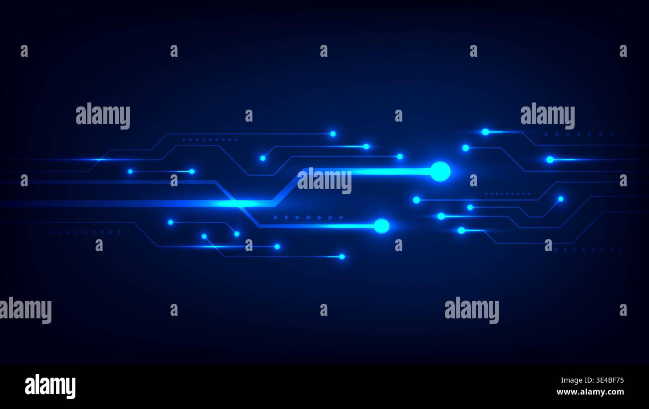 future digital innovation with glowing blue circuit board background abstract lines and connection points high speed data transfer and global networki Stock Vector