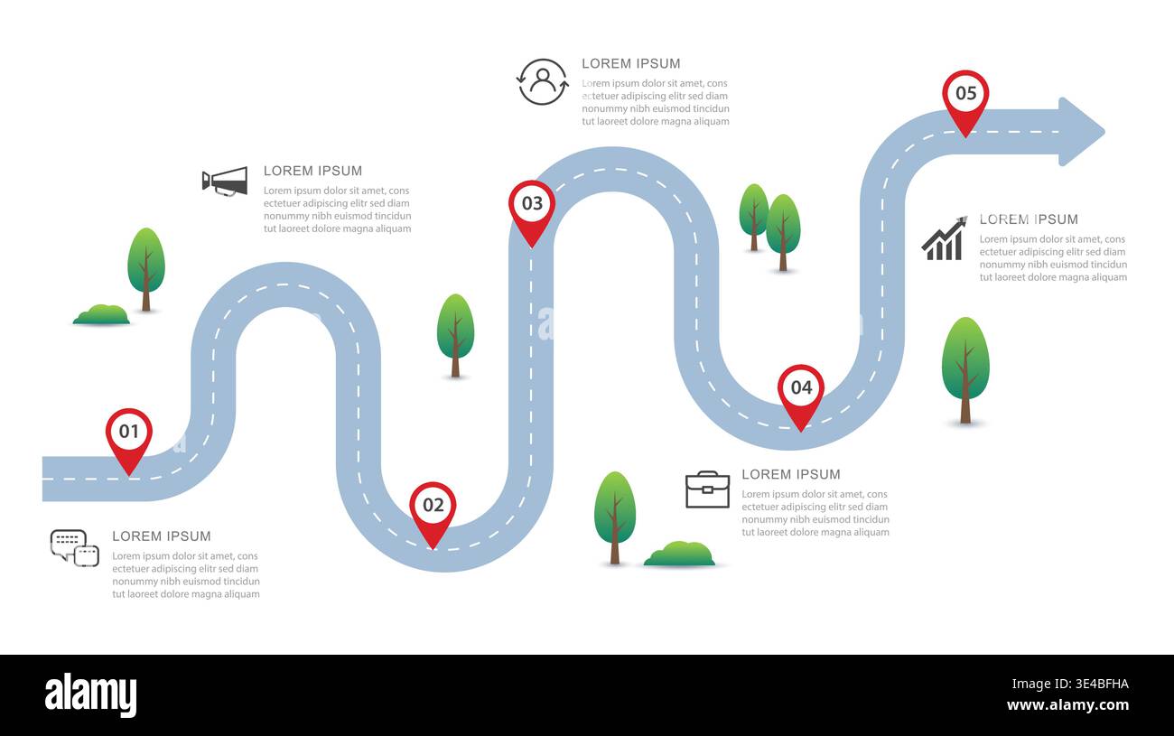 Business roadmap infographic timeline with 5 steps. Stock Vector