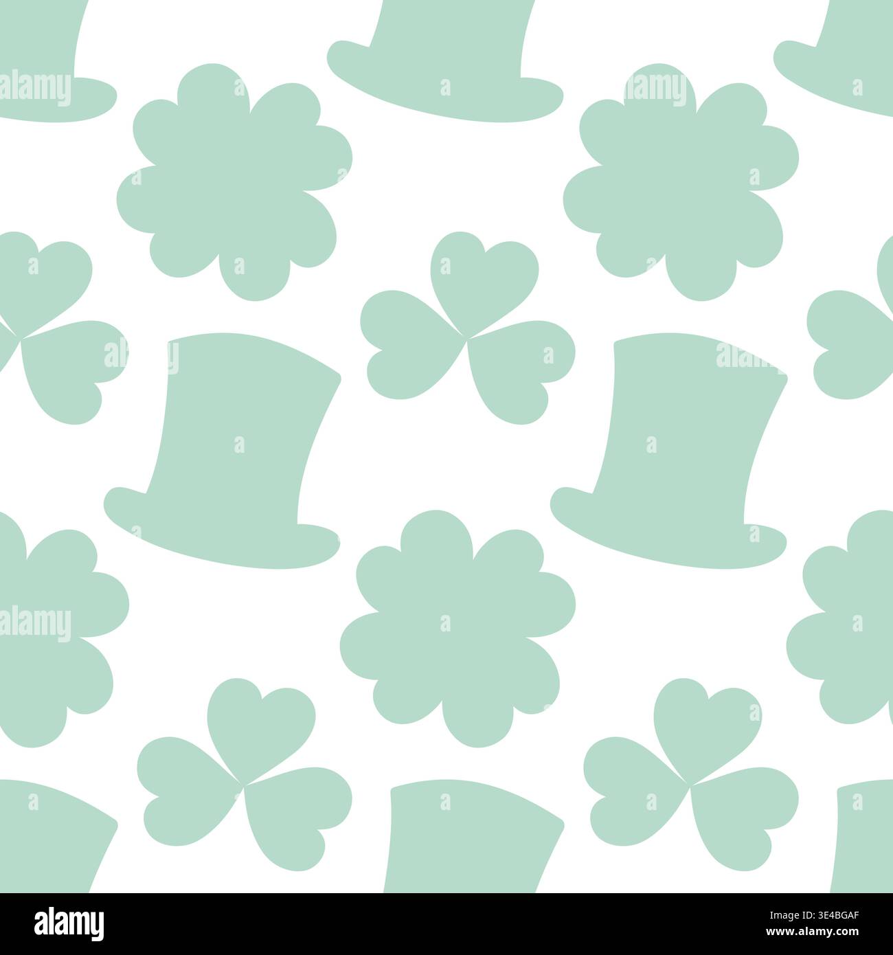 Leprechaun hats and clover leaves Seamless Pattern in monochrome green St Patrick Day Flat Backdrop. Isolated Vector illustration Wrapping or wallpaper backdrop Greeting Thematic Card Media post, blog Stock Vector