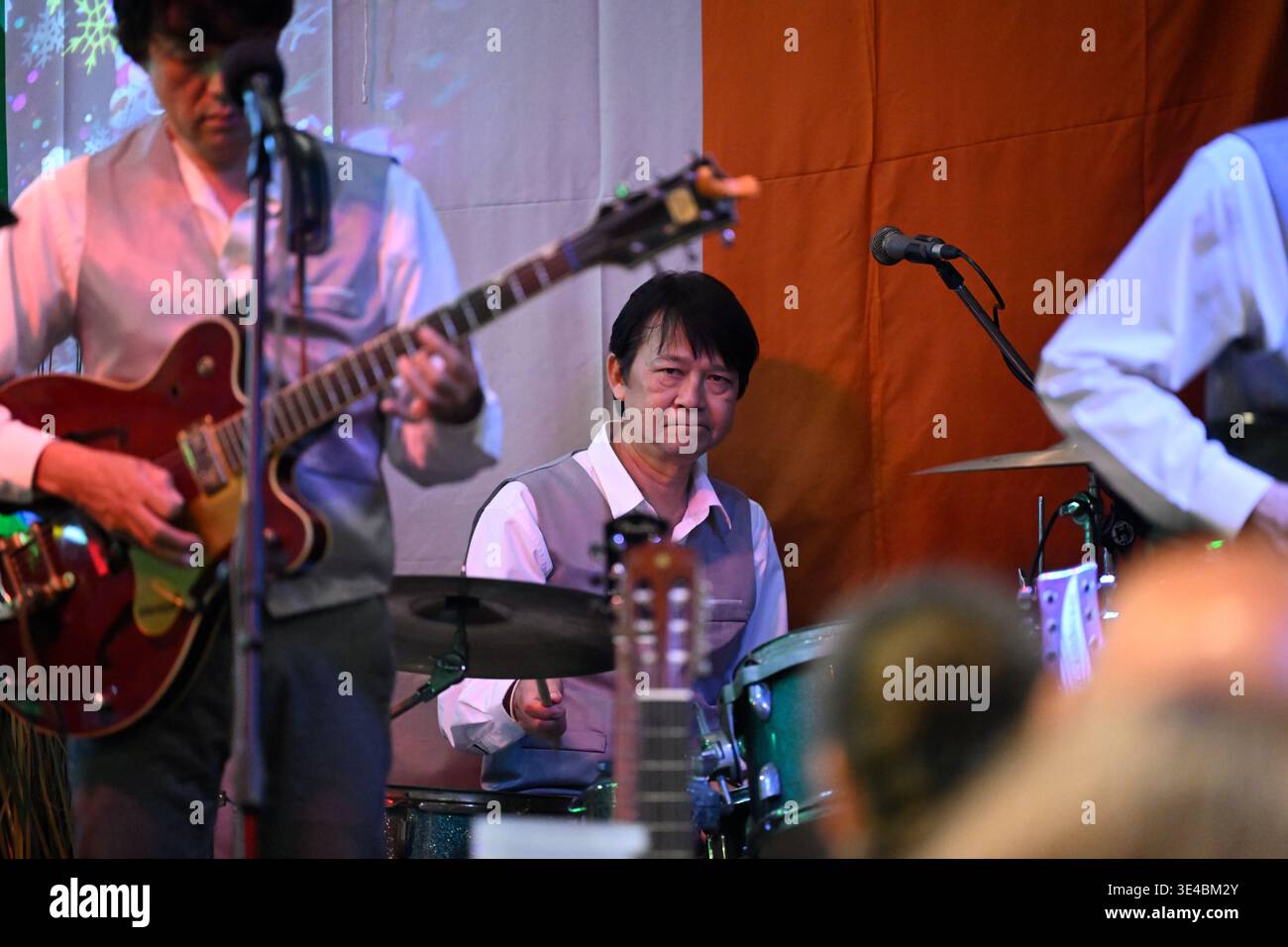 "Ringo Starr" performs live with the tribute band The Bangkok Beatles in Hua Hin, Thailand. Stock Photo
