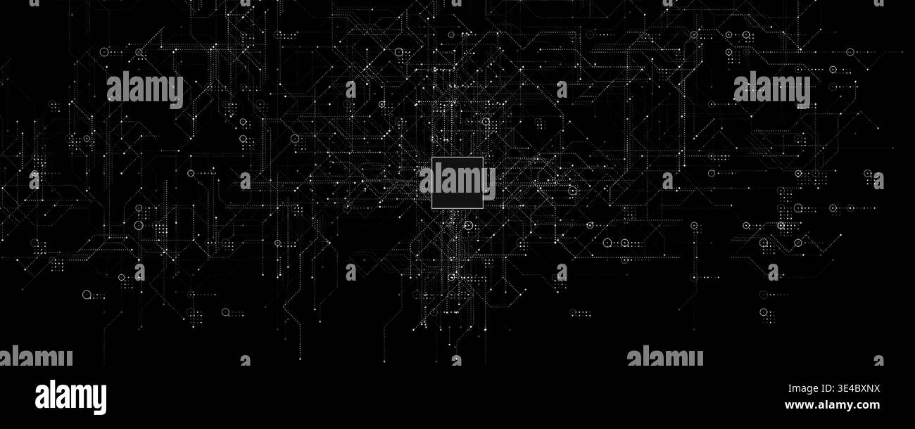 AI Circuit Background Data Board Tech Pattern, Electronic Brain Chip Line Connect, Semiconductor Intelligence Microchip Abstract Network. Futuristic Stock Vector
