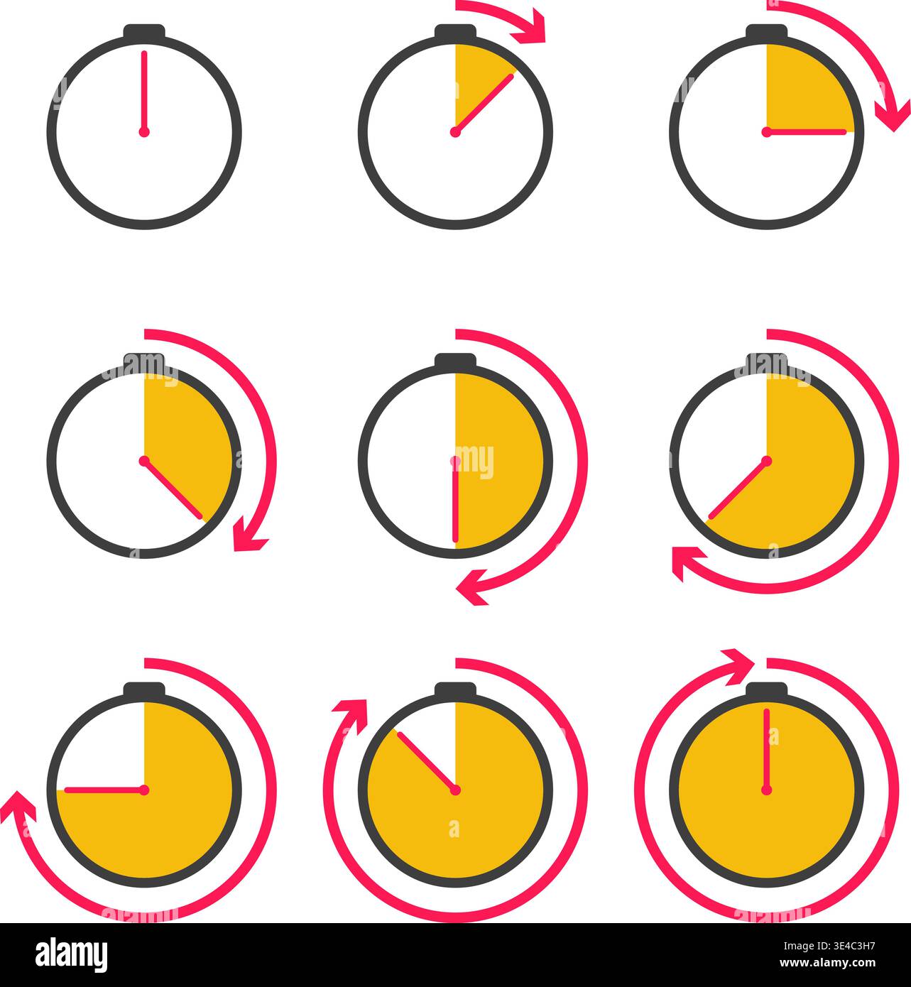 Timer and countdown progress icon set on transparent background Stock Vector