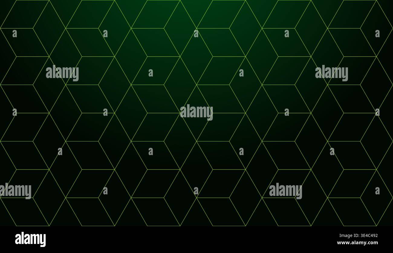 Abstract green geometric pattern with cubes on dark background. Stock Vector