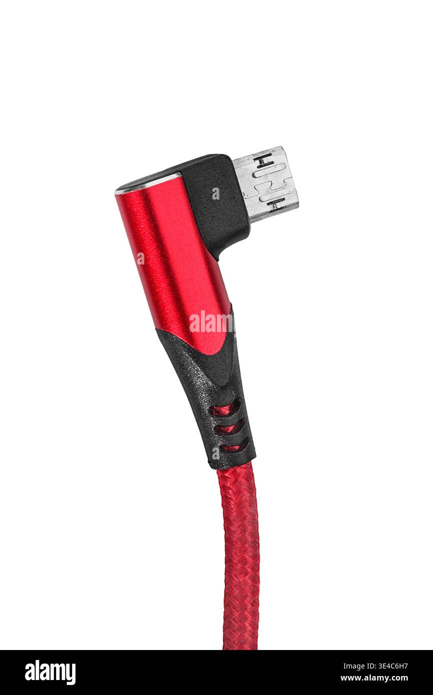 Micro USB plug cable closeup isolated on white background Stock Photo