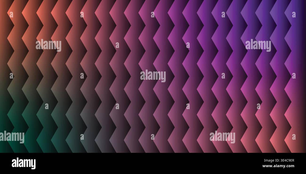 Geometric zigzag pattern with dark purple and orange gradient shading for architectural textured backgrounds. Stock Vector