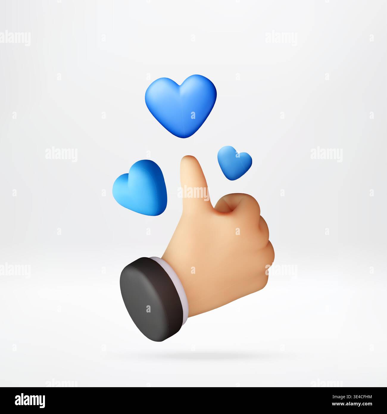 3D Thumb up gesture with blue heart icon floating Stock Vector