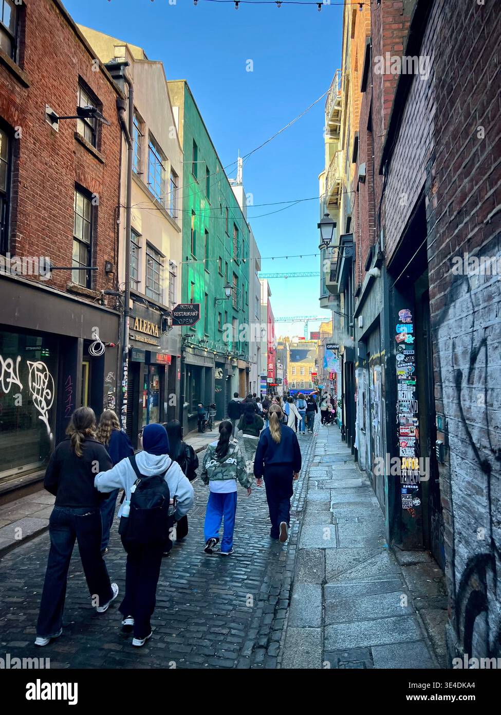 Tourists in temple Bar District, Dublin City Centre, Ireland - Smartphone Captured Stock Image