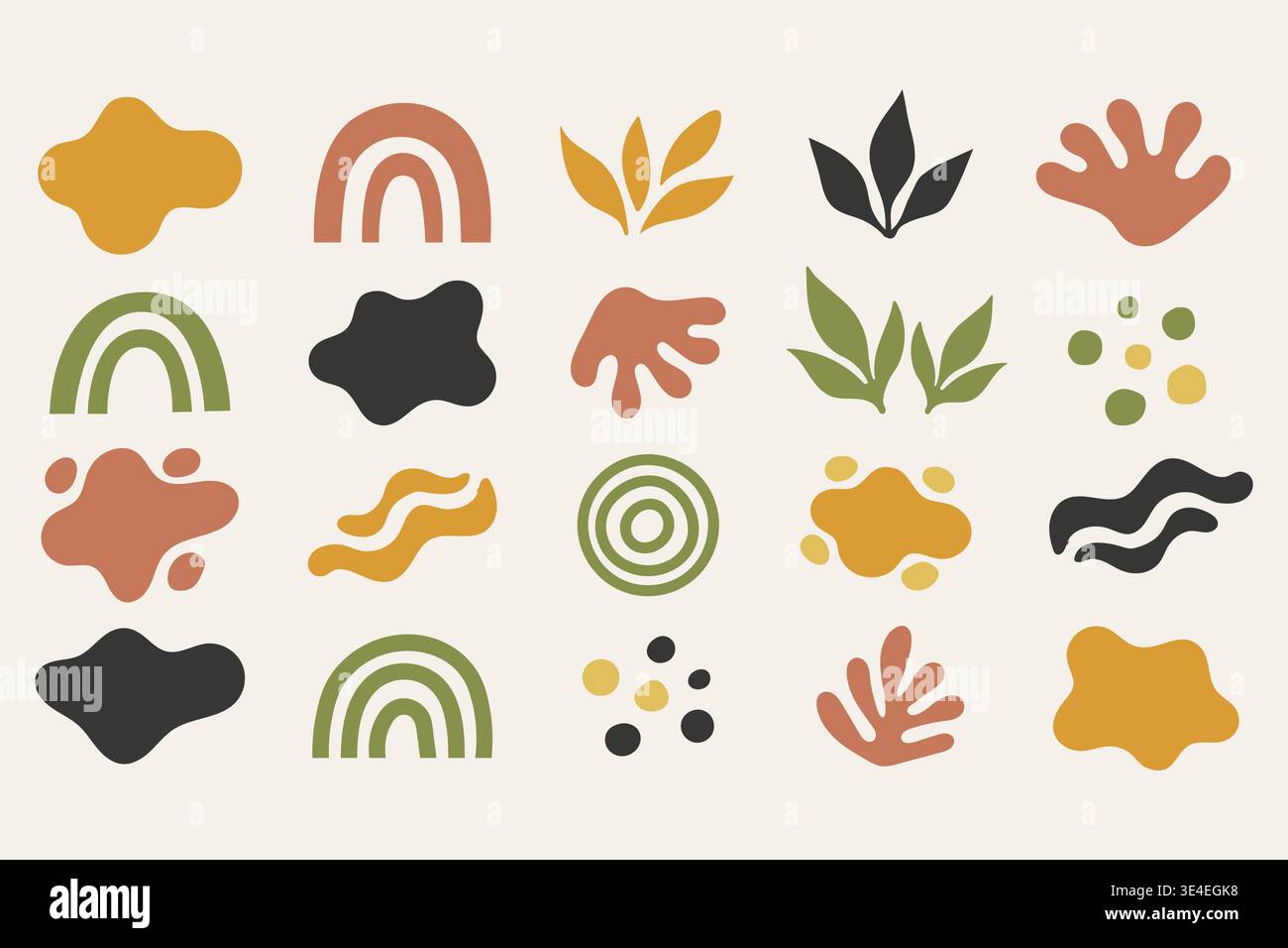 Abstract organic shapes and botanical elements set vector illustration. Stock Vector