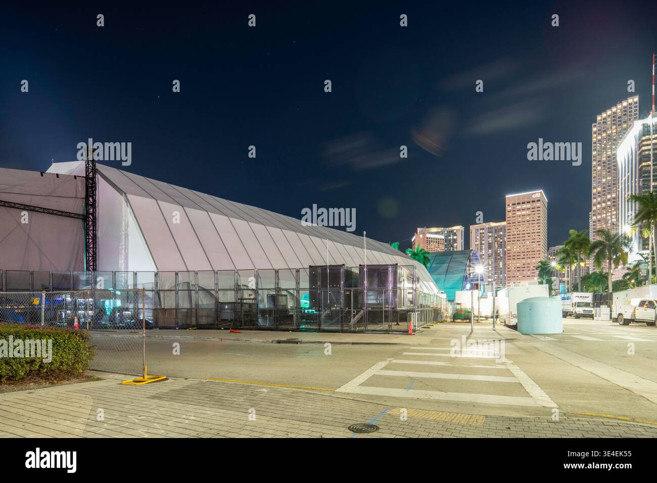 Miami, FL, USA - March 26, 2026: Ultra Music Festival tent setup at Downtown Miami Stock Photo