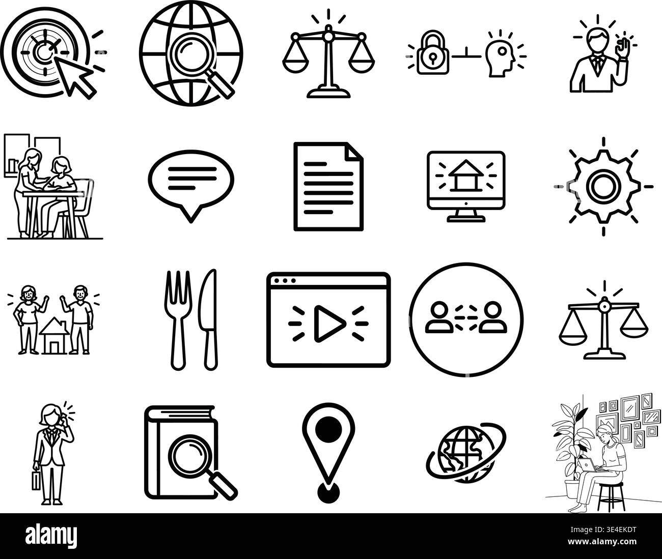 Collection of icons representing diverse professional and social ...