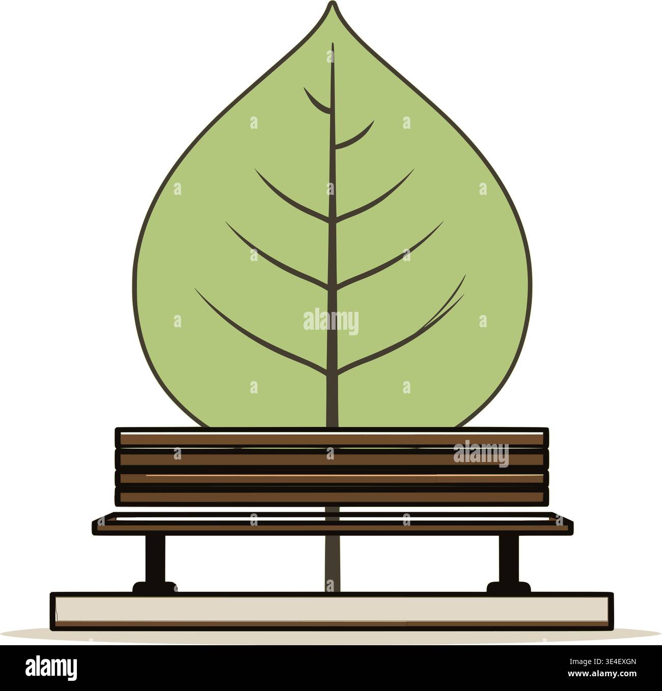 Resting Park Bench with Large Green Leaf for Eco Concept Stock Vector