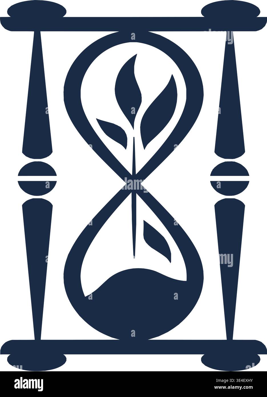Hourglass with Growing Leaves Representing Sustainable Time and Nature Stock Vector
