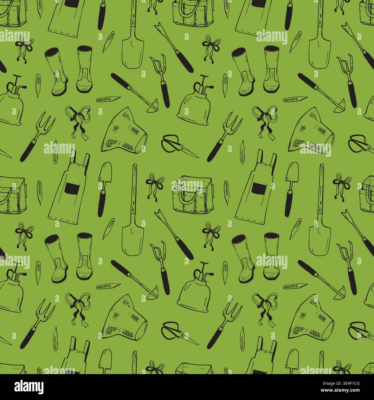 Spring , summer pattern with gardening tools Stock Vector