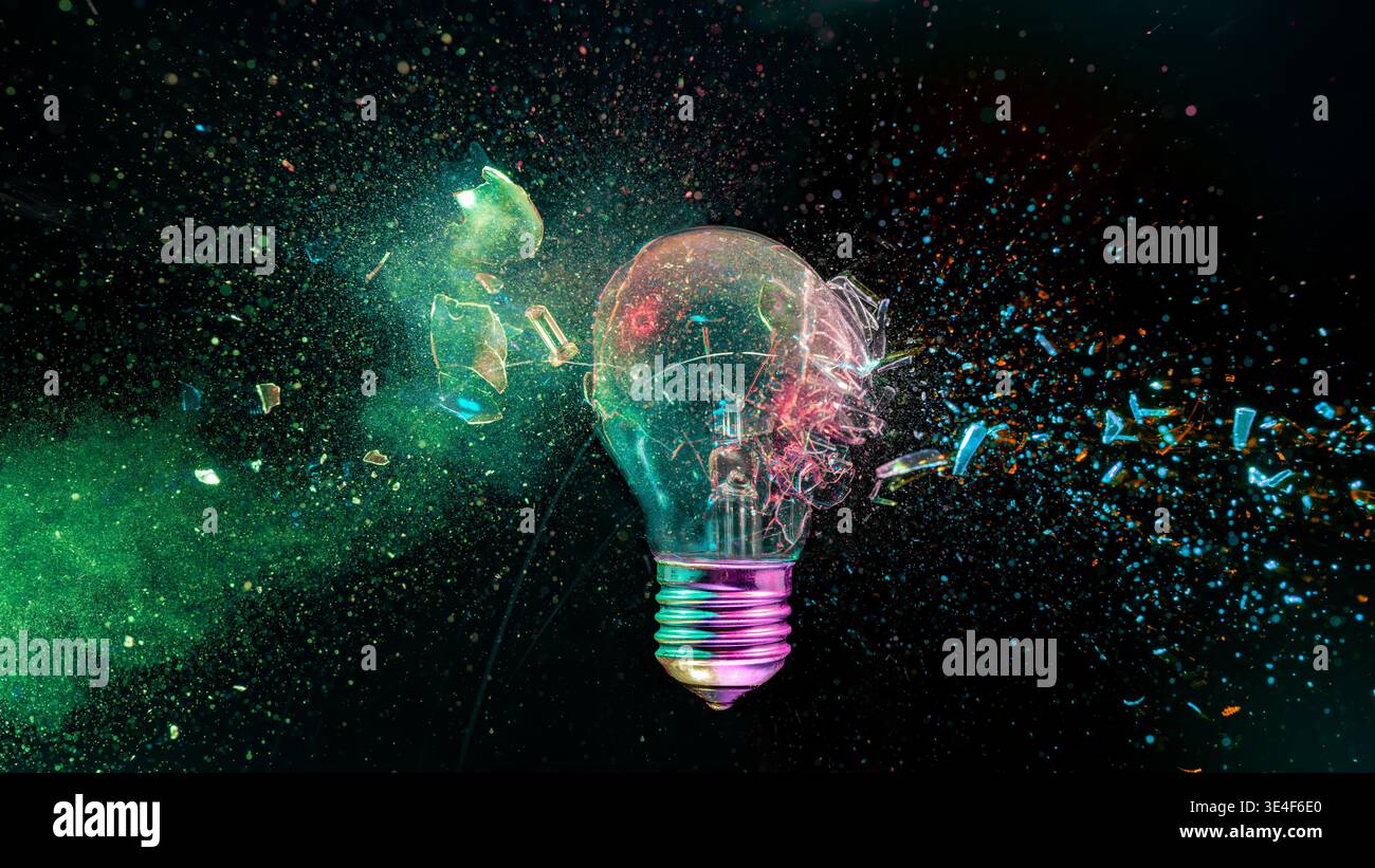 real explosion light bulb ideas, creativity Stock Photo