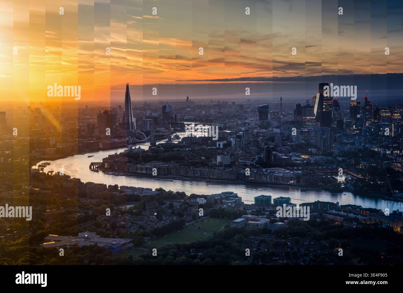 Time sliced view of the cityscape of London, England, from sunset to night Stock Photo