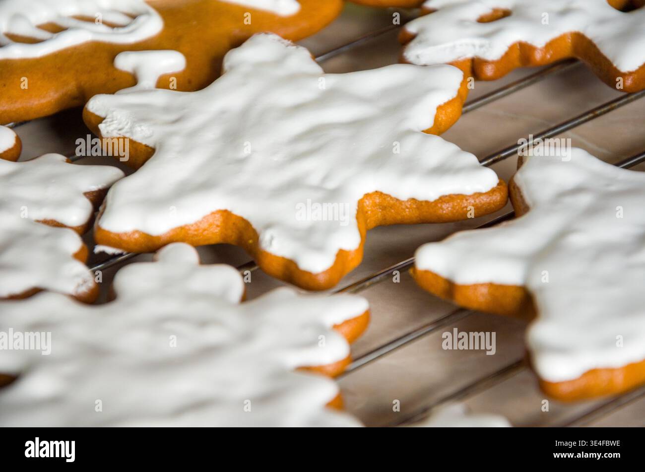 Iced Snowflake Shaped Gingerbread Cookies Stock Photo