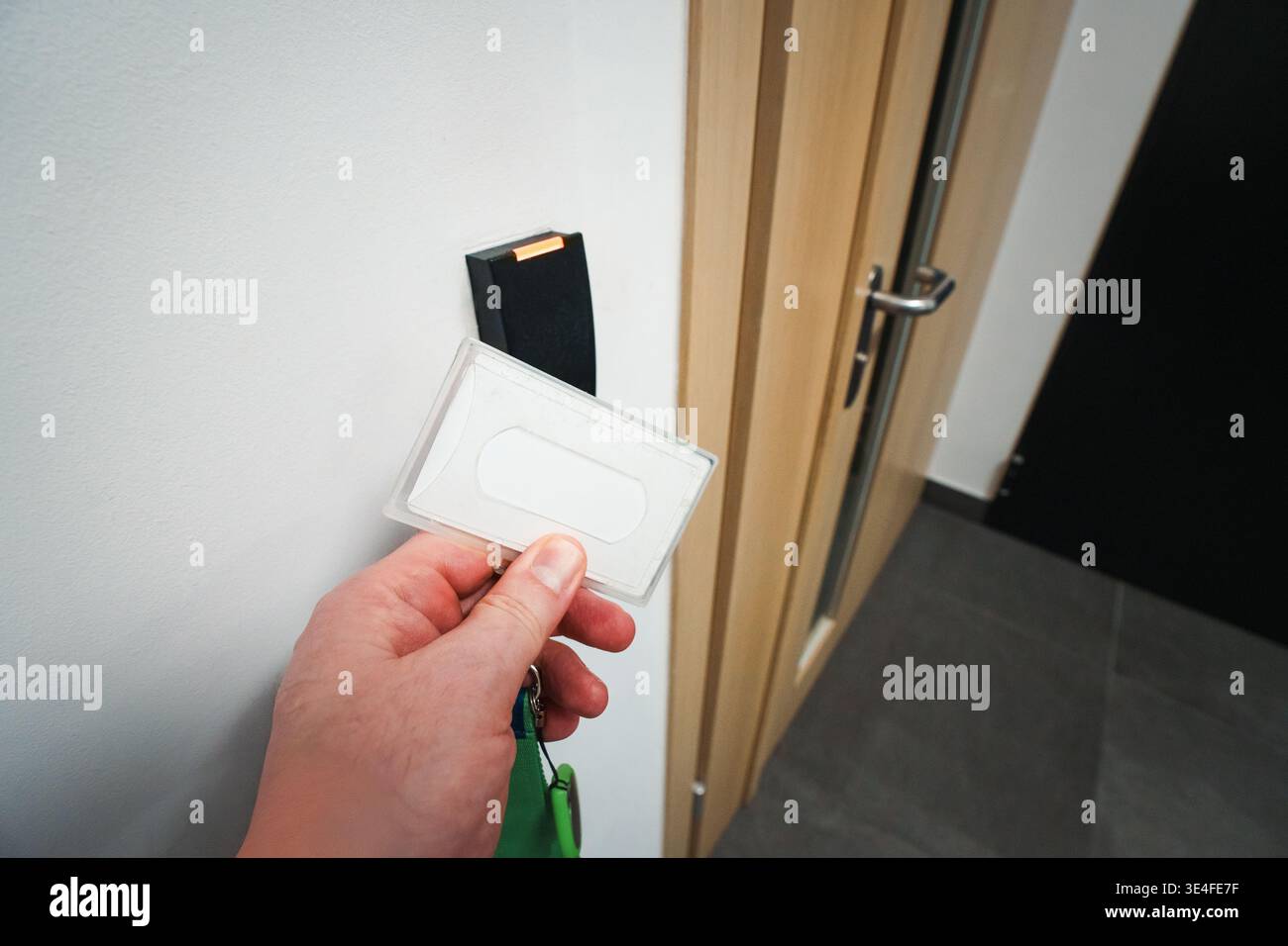 Office Access Card Entry Security Reader, hand holding keycard near ...