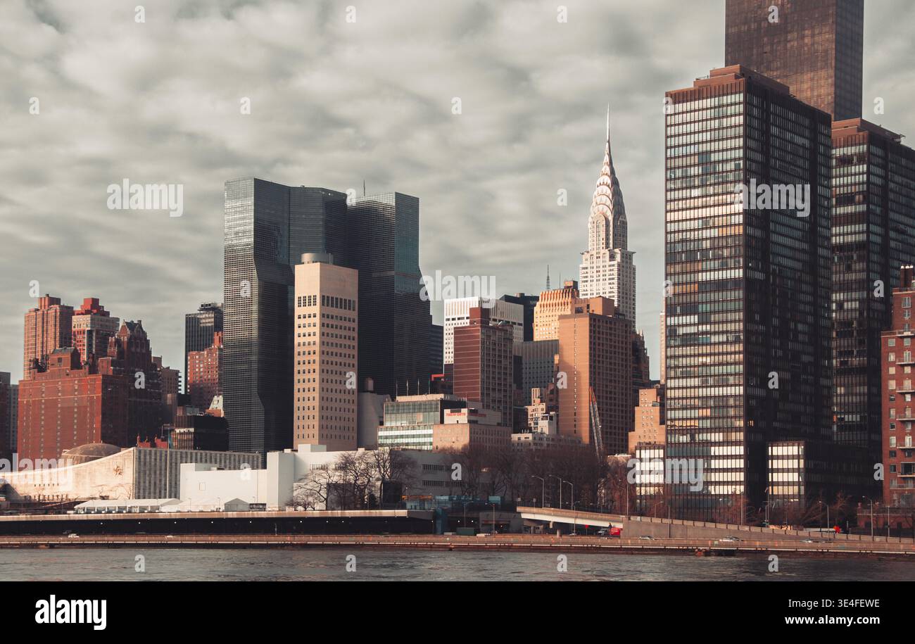 New York City skyline panorama with iconic Chrysler Building Stock Photo