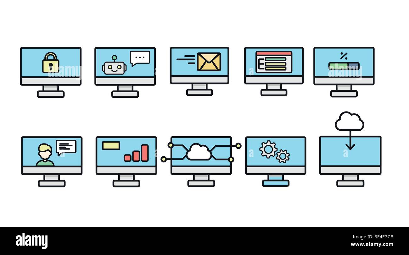 Digital business and technology icons set. Stock Vector