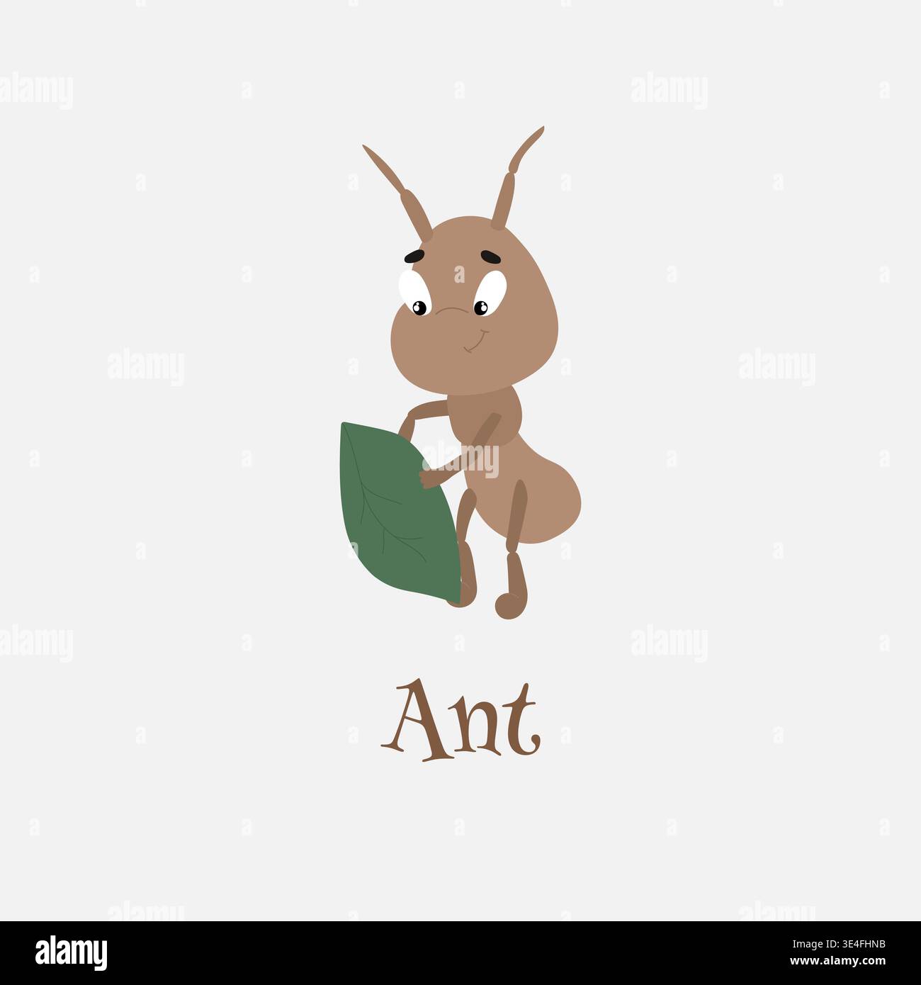 Cute Brown Little Ant Hold Leaf Vector Illustration. Stock Vector