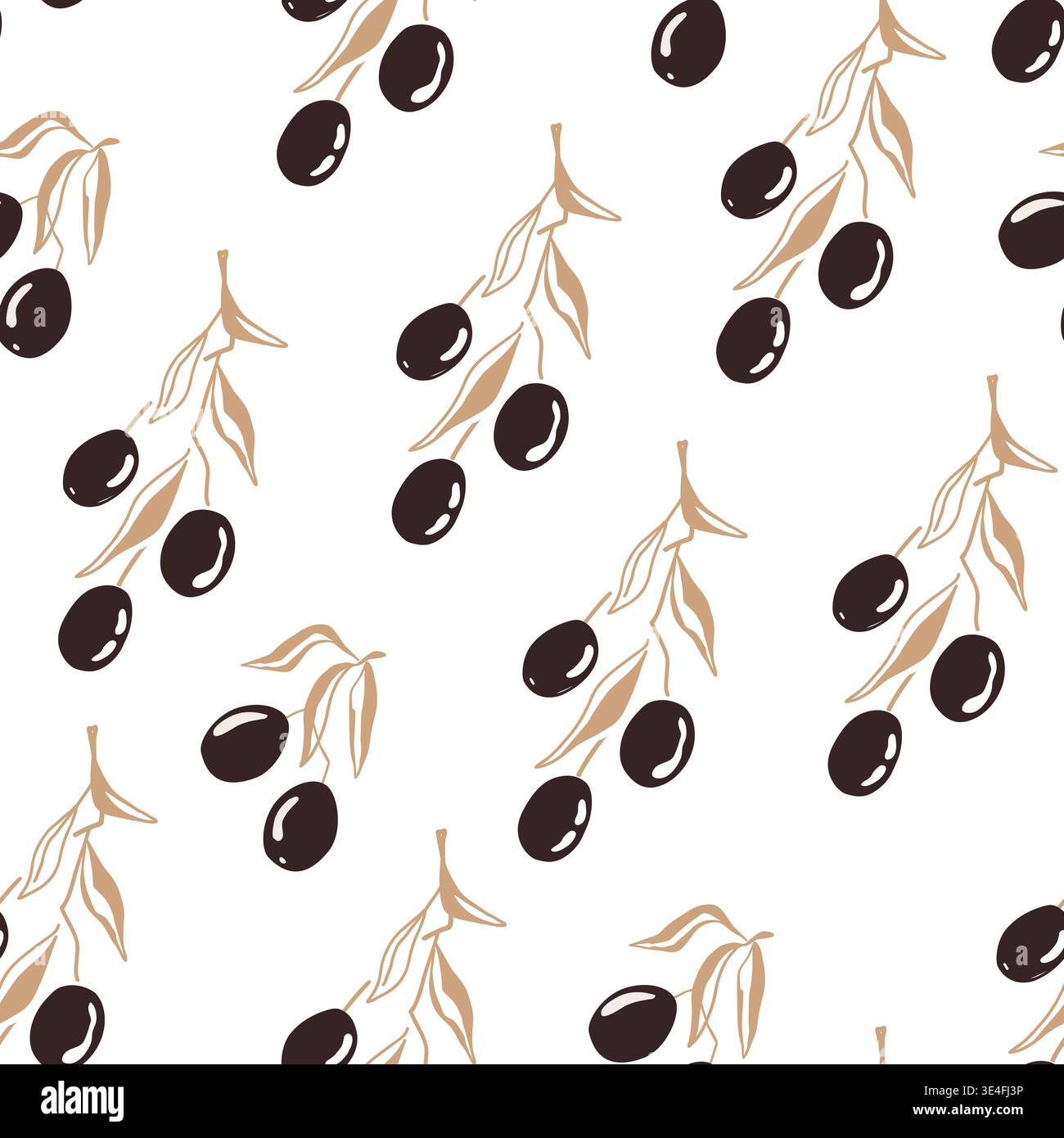 Stylized olive branches seamless pattern. Vector illustration background. Stock Vector