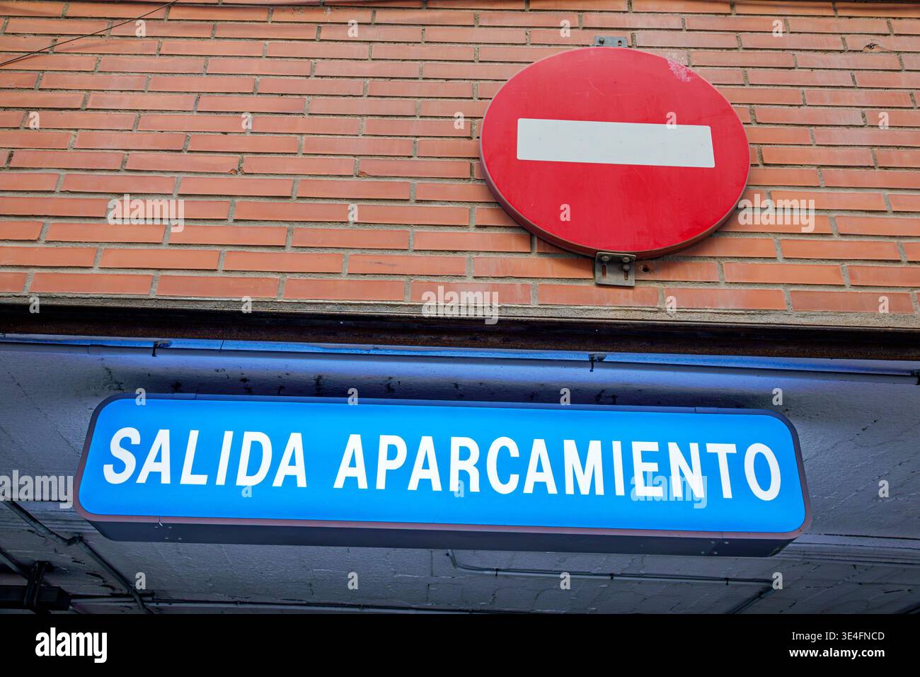 Malaga Spain,Andalusia,Centro Historico Antiguo de Malaga,Historic Center centre,Salida Aparcamiento parking exit sign no entry traffic sign road regu Stock Photo