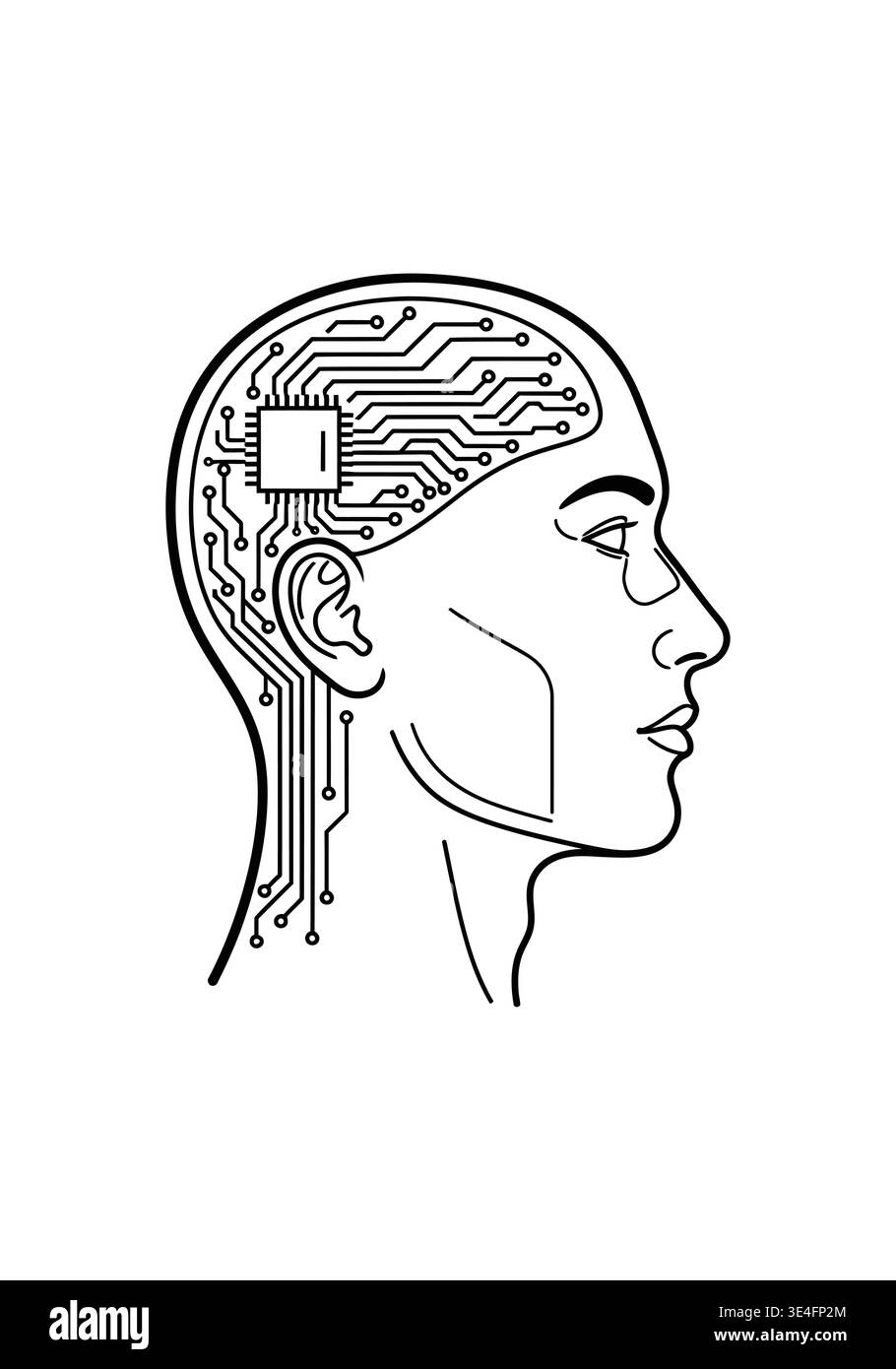 A woman's head with a circuit board in her brain Vector Stock Vector