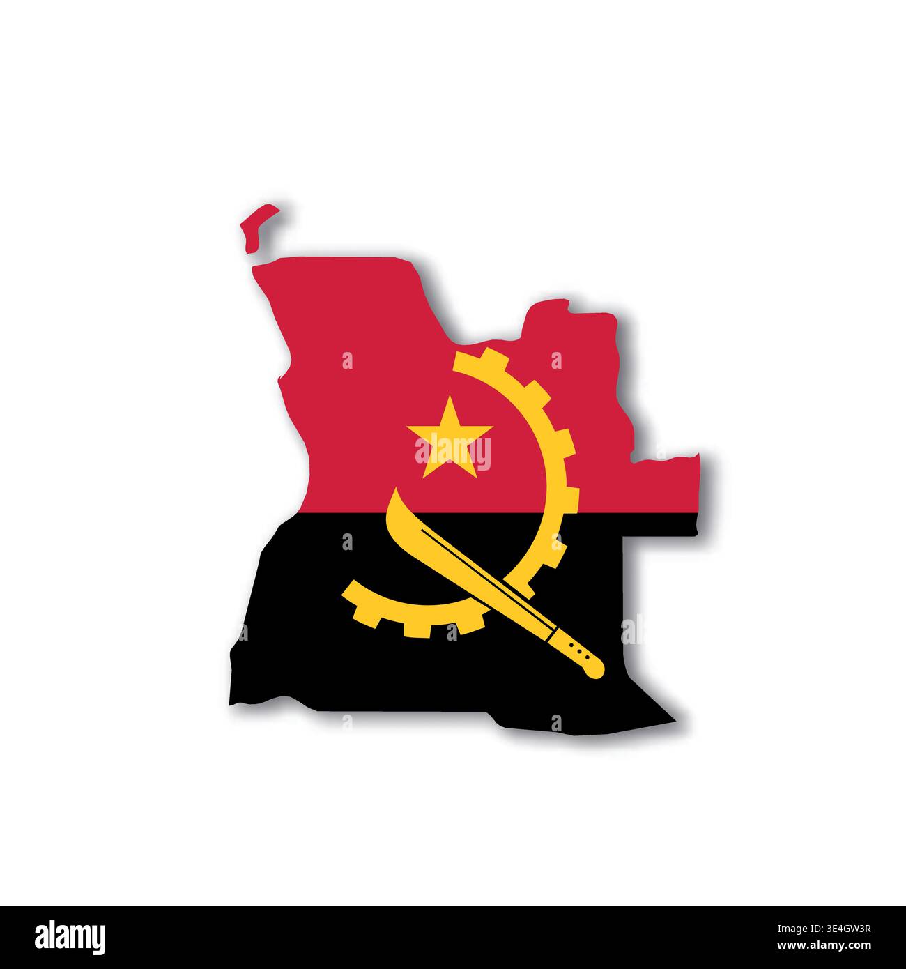 Angola - white 3D silhouette map of country area with dropped shadow on white background. Simple flat vector illustration. Stock Vector