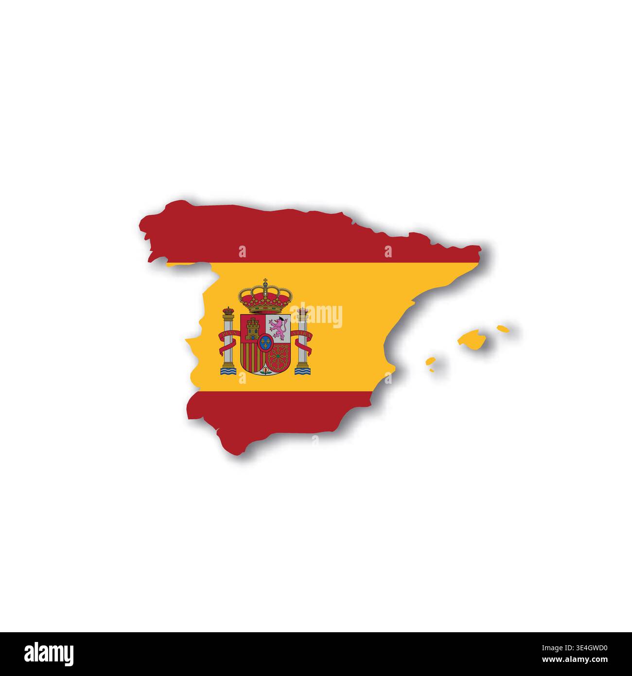 Spain - white 3D silhouette map of country area with dropped shadow on white background. Simple flat vector illustration. Stock Vector