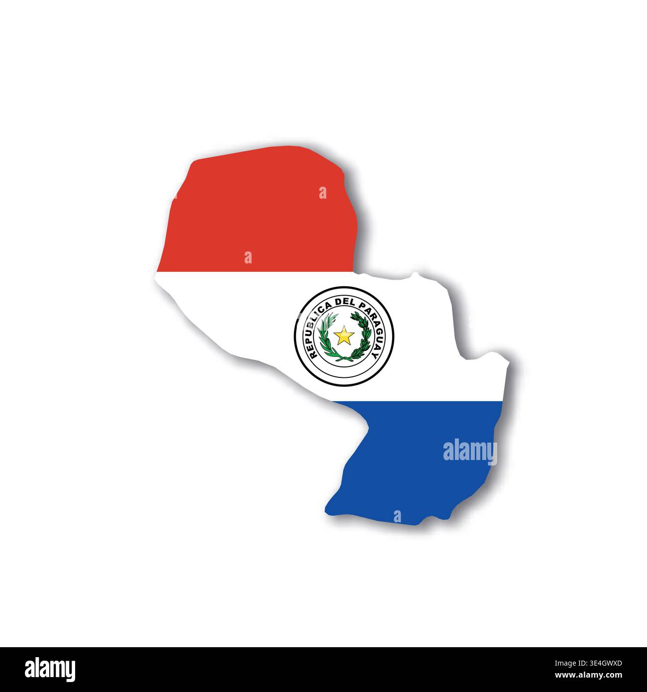 Paraguay - white 3D silhouette map of country area with dropped shadow on white background. Simple flat vector illustration. Stock Vector