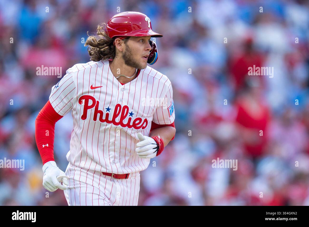 Philadelphia Phillies' Alec Bohm in action during the third inning of