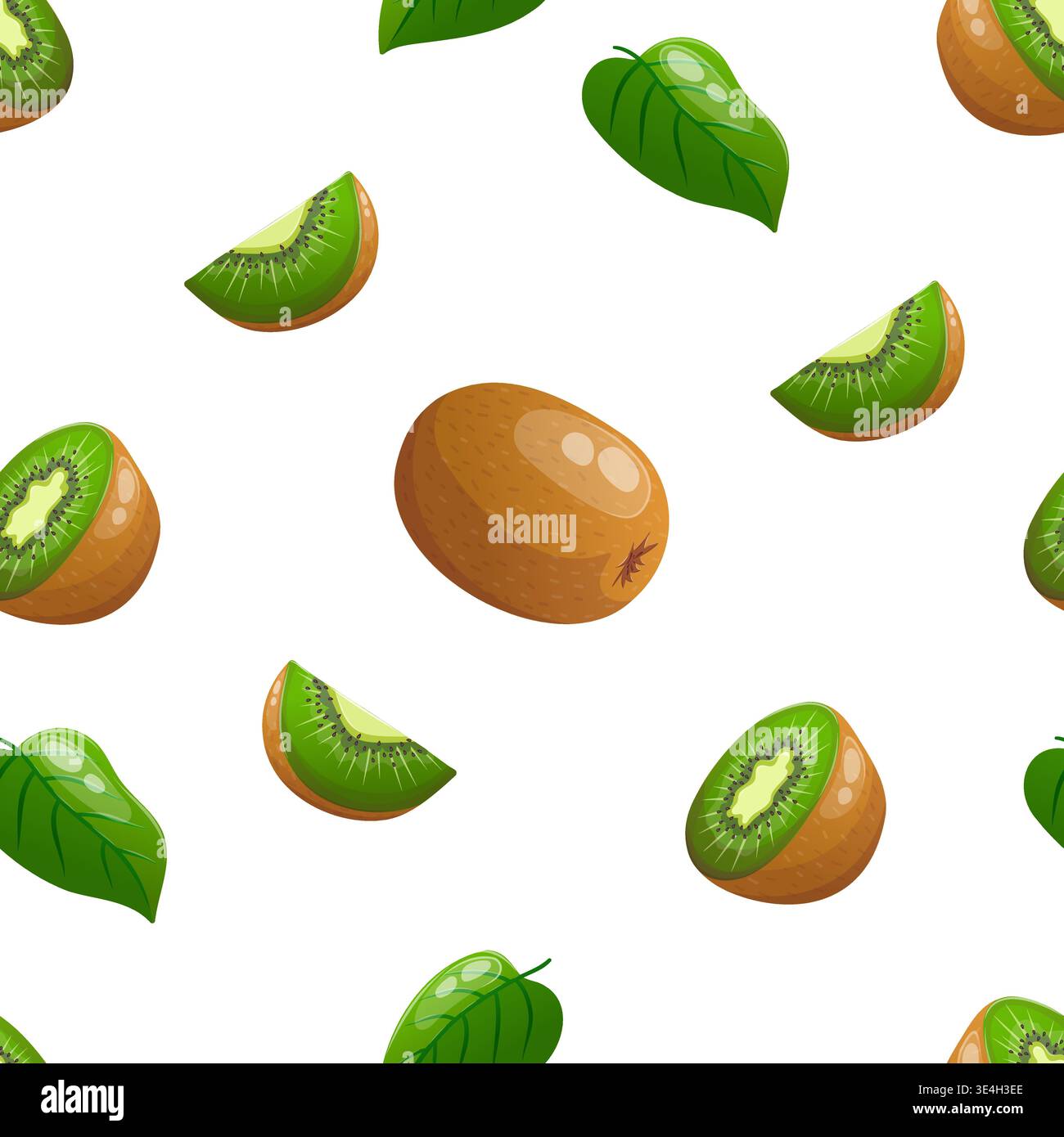 Vector seamless pattern featuring whole and sliced kiwi fruit Stock Vector