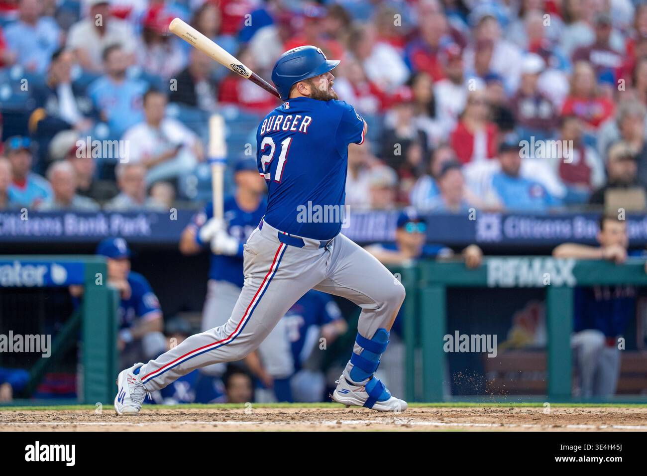 Texas Rangers' Jake Burger hits a two-run home run during the ninth ...