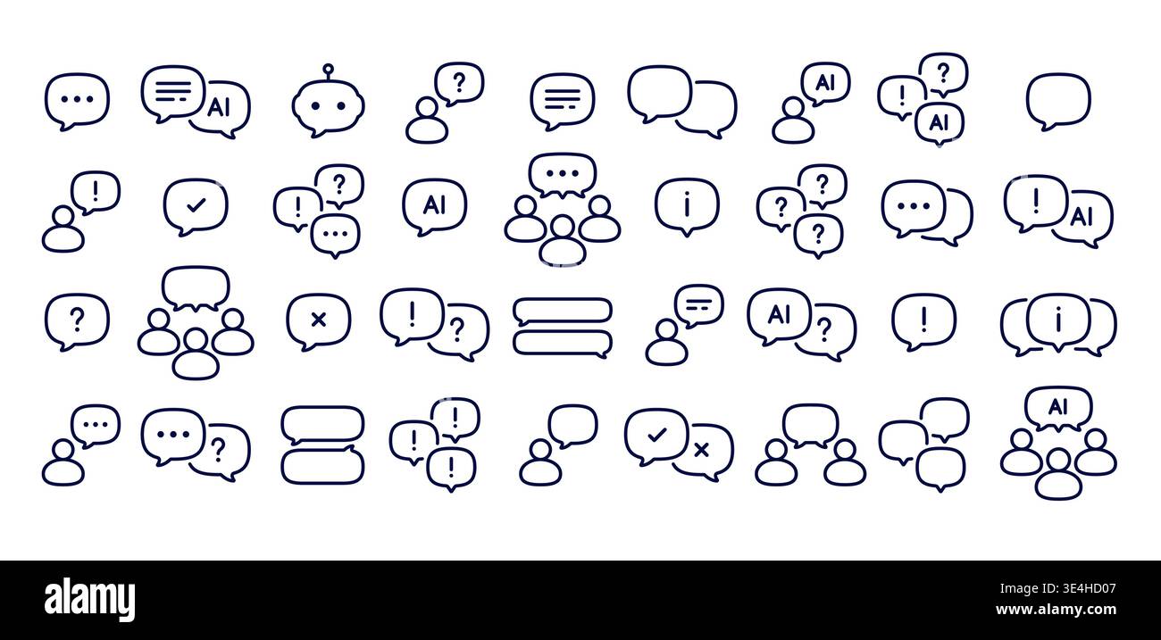 Linear AI Chatbot Icon Set Stock Vector