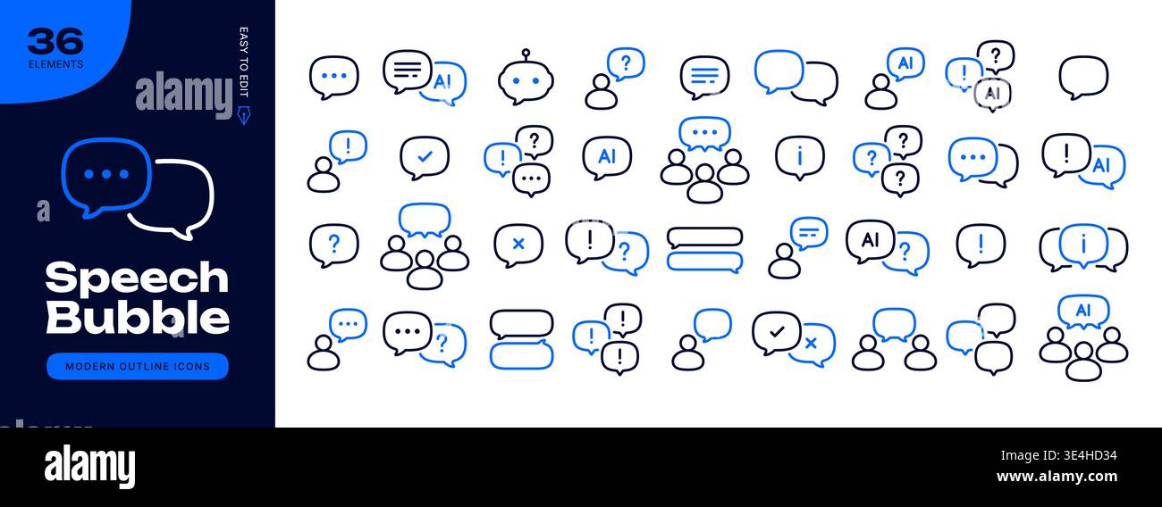 Linear AI Chatbot Icon Set Stock Vector