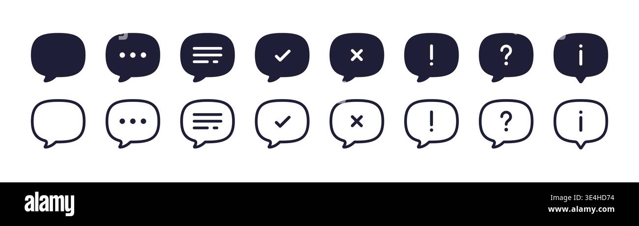 Speech Bubble Solid and Outline Icon Set Stock Vector