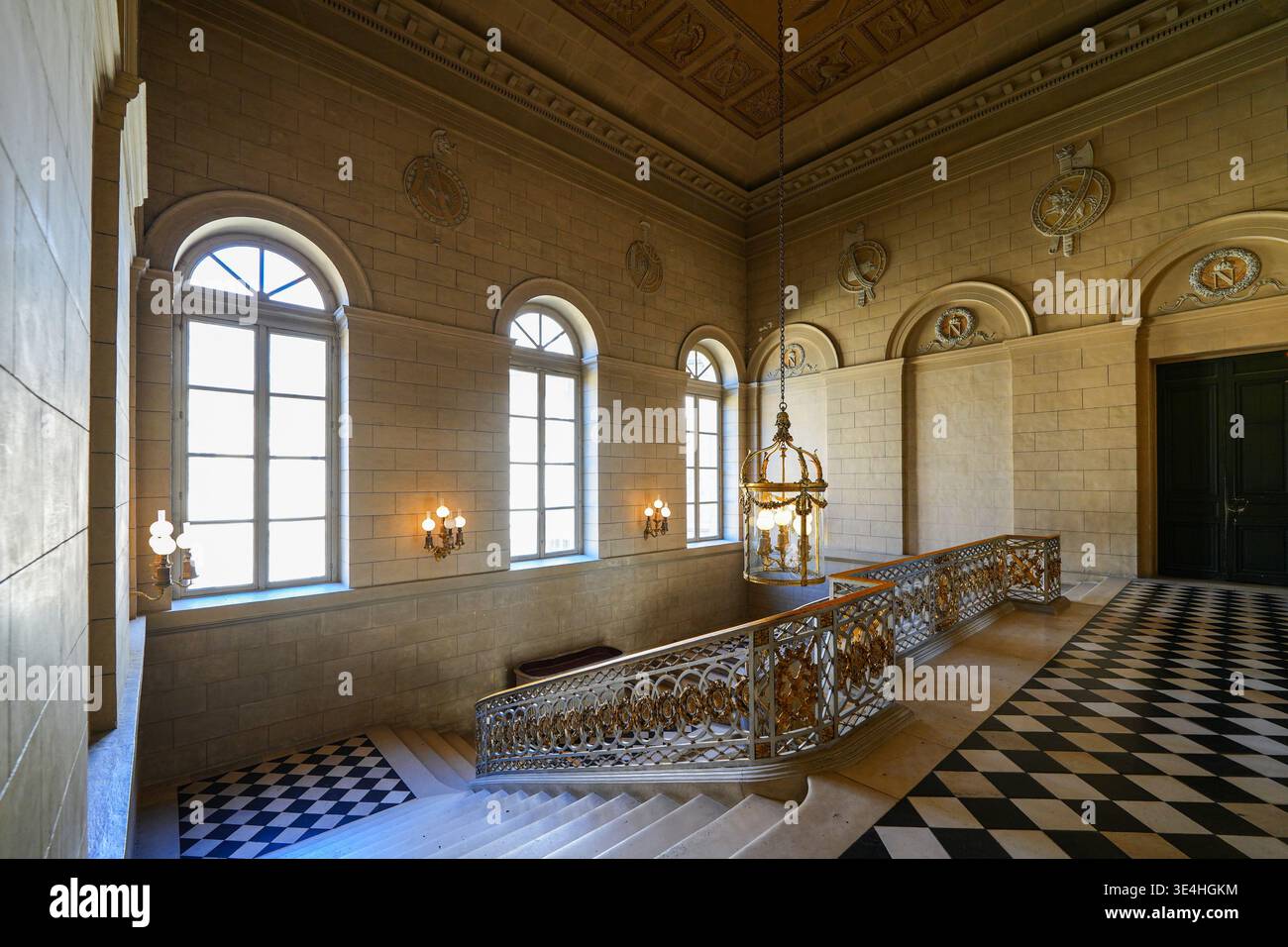 Gilded Railing Grand neoclassical staircase with gilded railings and monumental ...