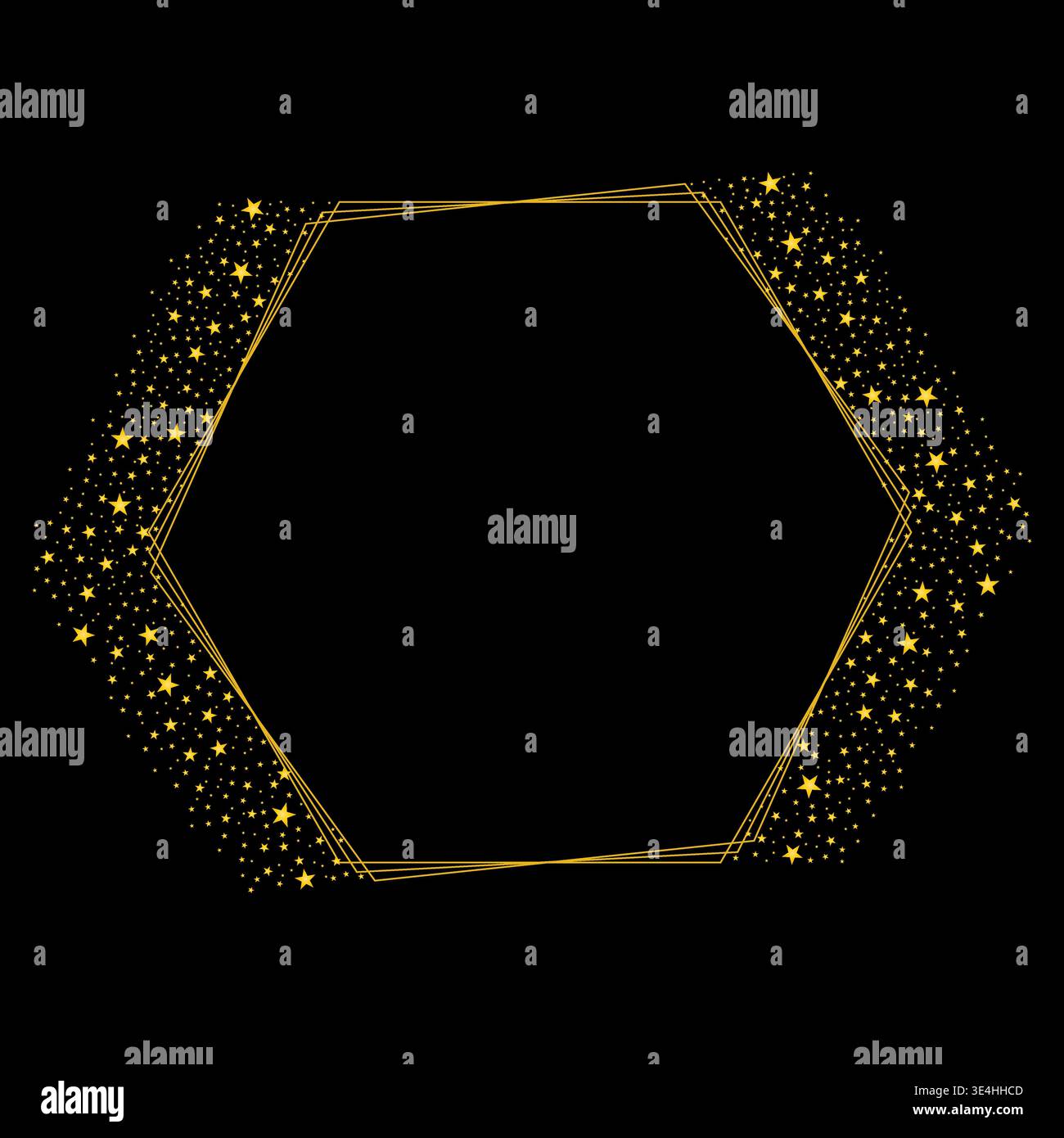 Hexagon Border Frame With Glittering Gold Stars Pattern Ornament Stock Vector